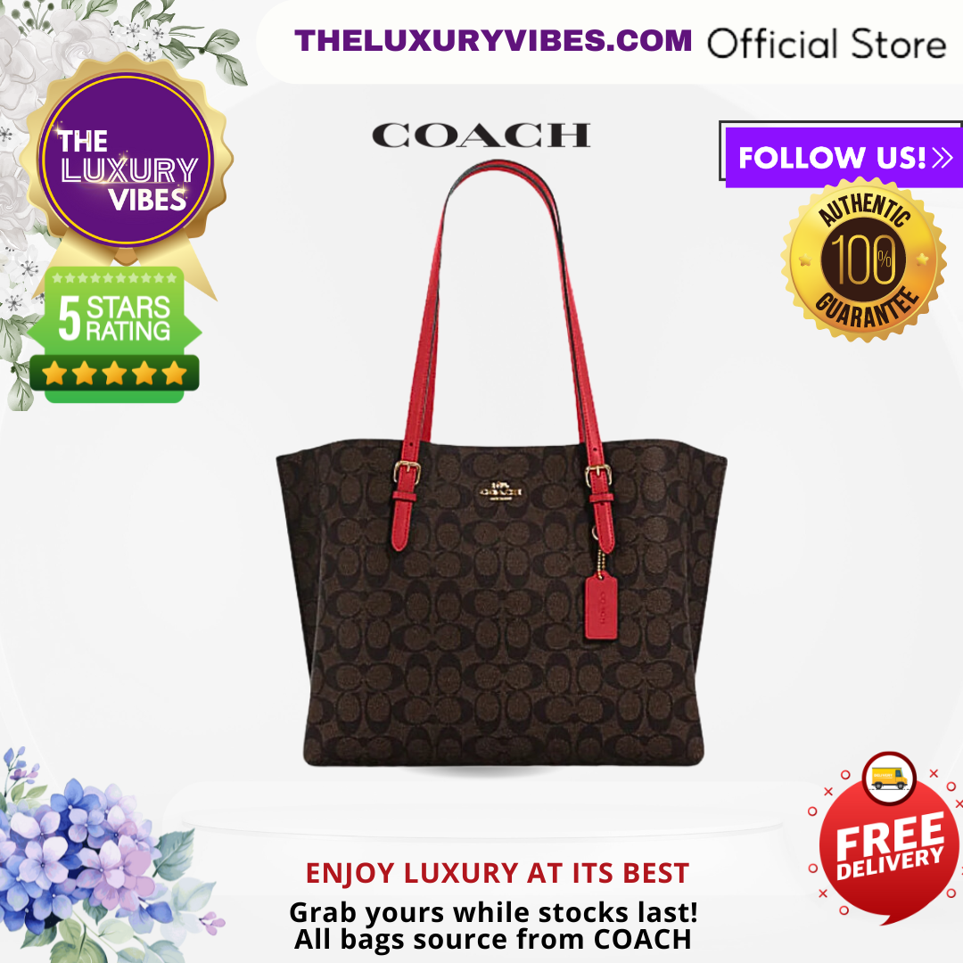 COACH Mollie Tote in Signature Canvas Brown 1941 Red