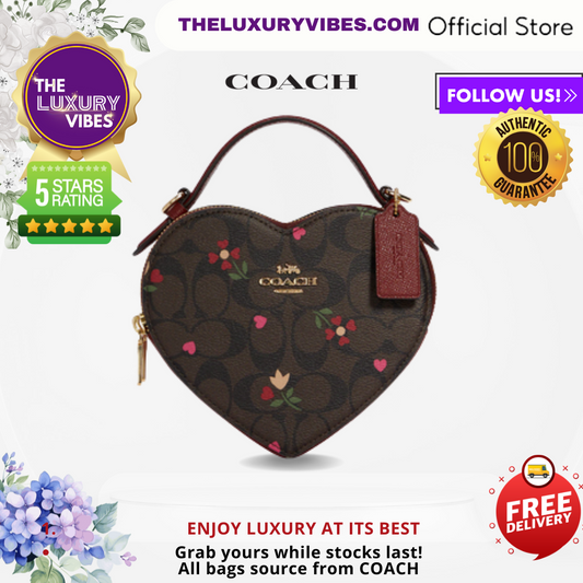 Coach Heart Crossbody In Signature Canvas With Heart Petal Print-Gold/Brown Multi-C8040