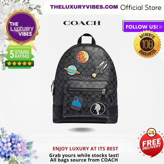 COACH West Backpack in Signature Canvas  with space patches F29040