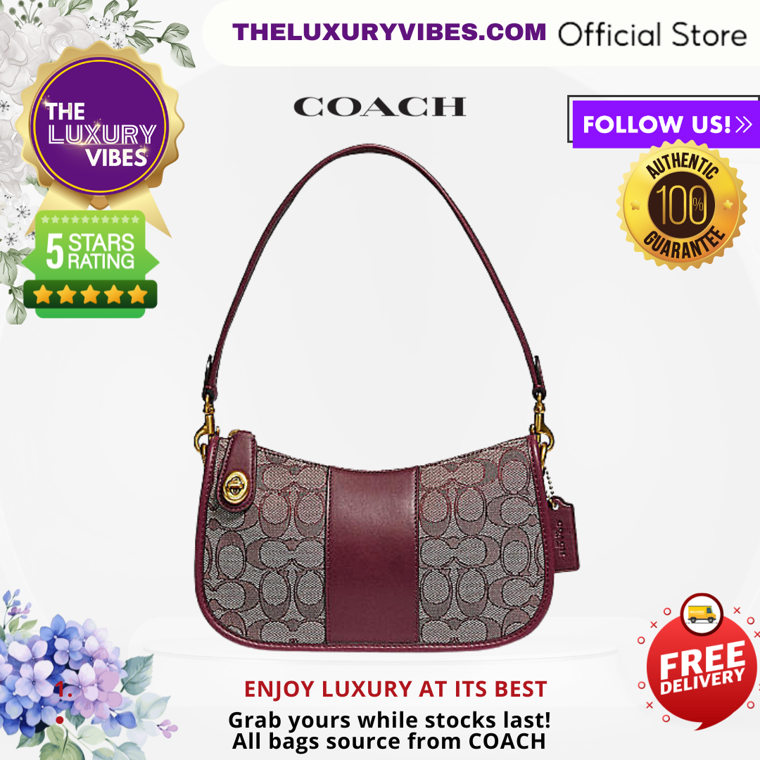 COACH Swinger Bag In Signature Jacquard-Burgundy Blk Cherry