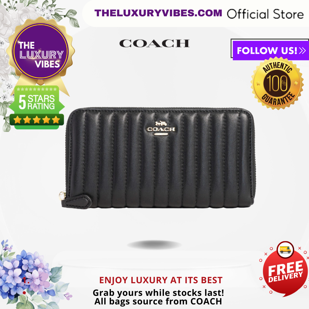 COACH Accordion Zip Wallet with Linear Quilting in Black 2855