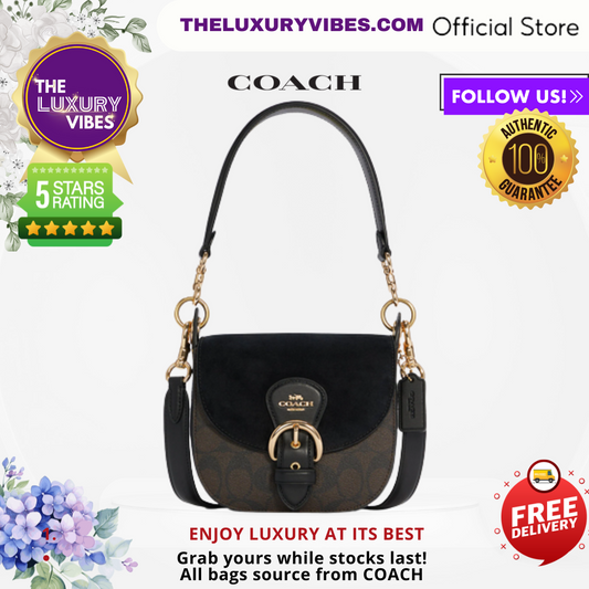 COACH Kleo Shoulder Bag 17 In Signature Canvas Dark Brown Black