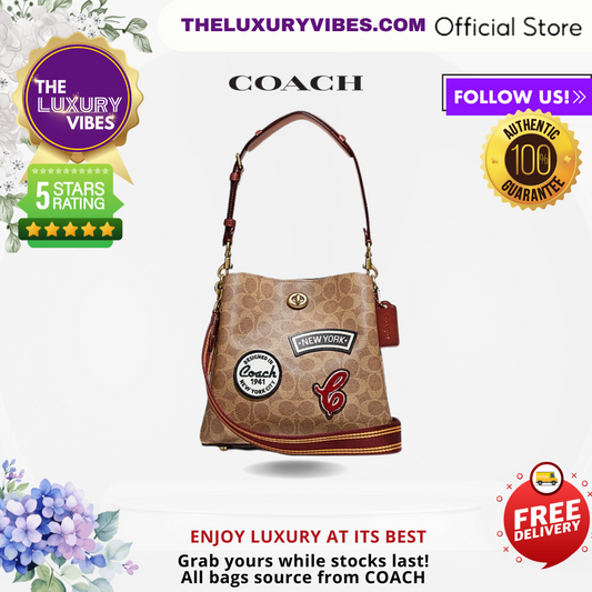 COACH Willow Bucket Bag in Signature Canvas with patches C6868