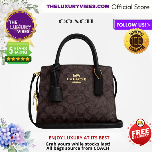 COACH Andrea Carryall in Signature Canvas Brown Black CP083