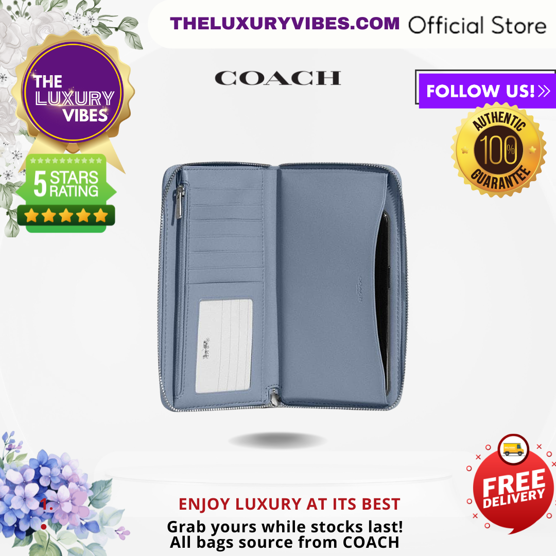 Coach Dempsey Large Phone Wallet in Signature Jacquard with Stripe and Coach Patch - MARBLE BLUE-C9073