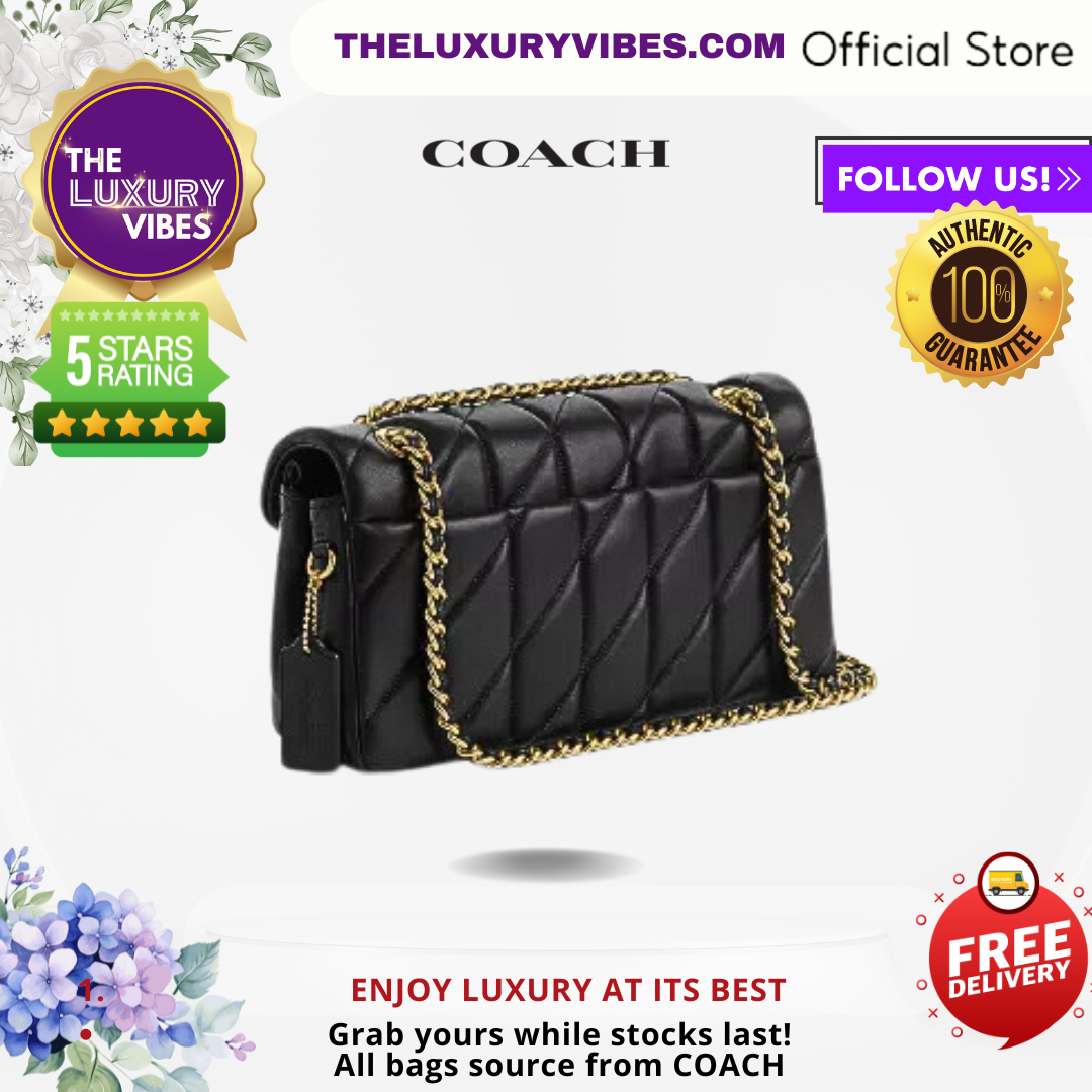 COACH Tabby Shoulder Bag 26 with Quilting in Black and Gold