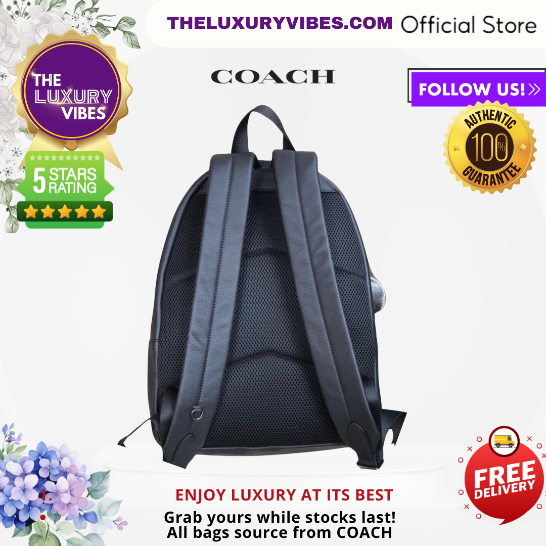 COACH Houston Backpack with Varsity Stripe Midnight Nickel 49324