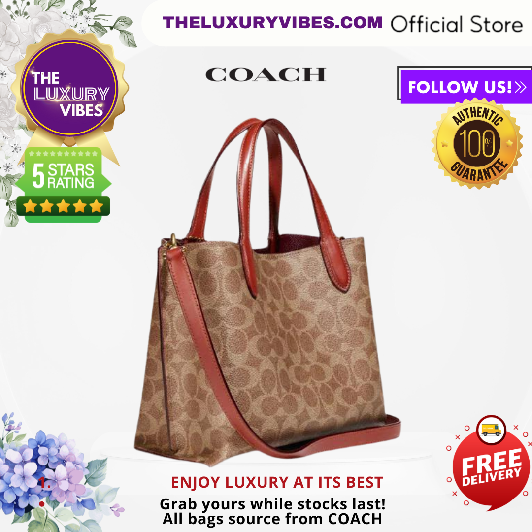 COACH Willow Tote 24 In Signature Canvas Tan Rust C8562