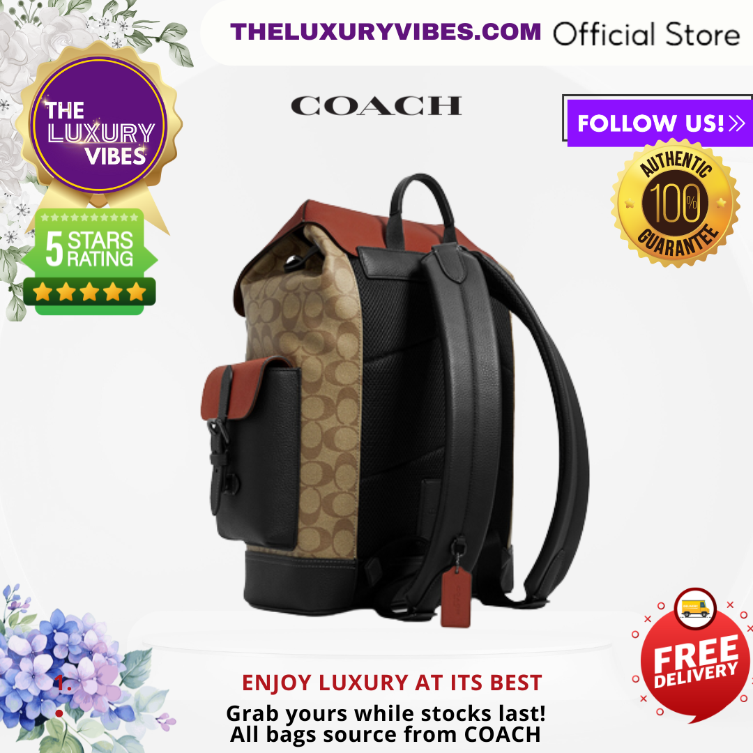 COACH Hudson Backpack In Colorblock Signature Canvas-Gunmetal/Khaki Terracotta Multi