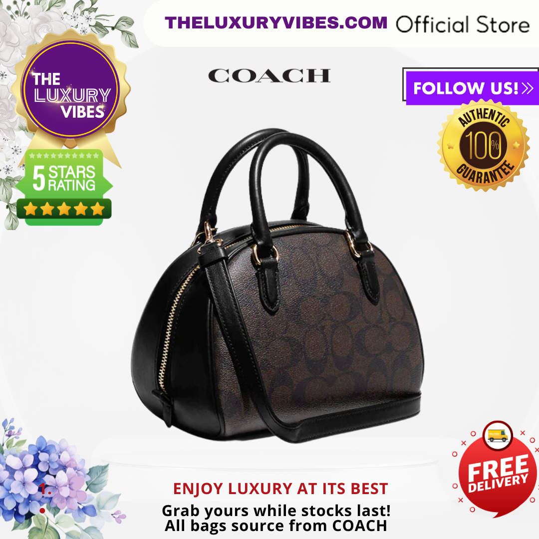 COACH Sydney Satchel in Signature Canvas Brown Black CA591