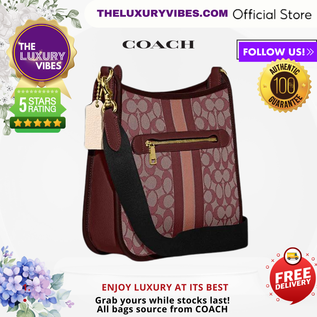 COACH Dempsey File Bag in signature jacquard with Stripe and Coach Patch - Wine Multi CA195