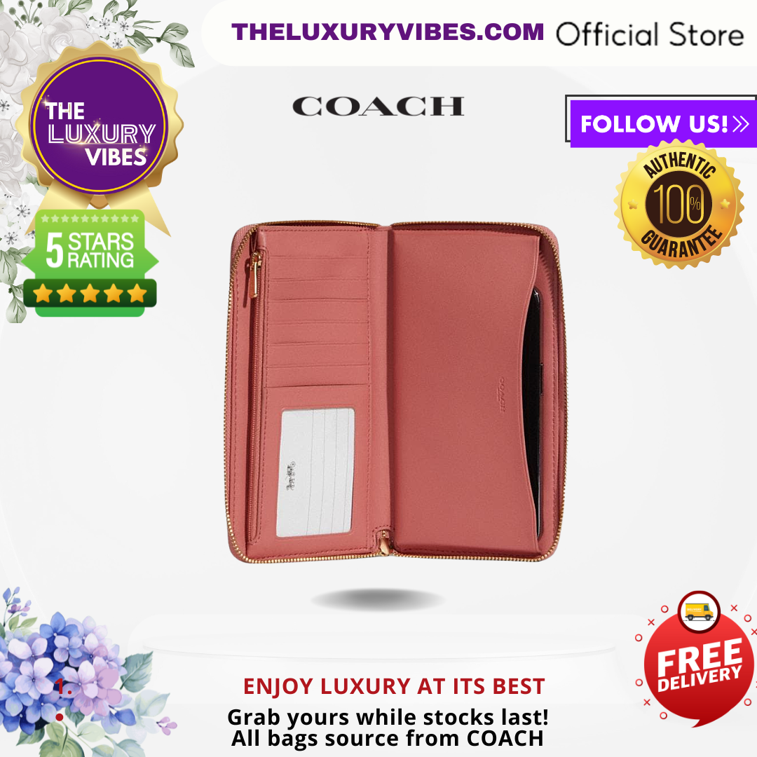 Coach Dempsey Large Phone Wallet in Signature Jacquard with Stripe and Coach Patch - Taffy C9073