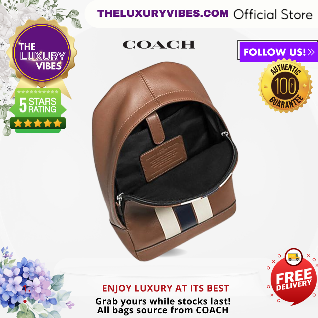 COACH Charles Pack with Varsity Stripe Saddle Brown F23215