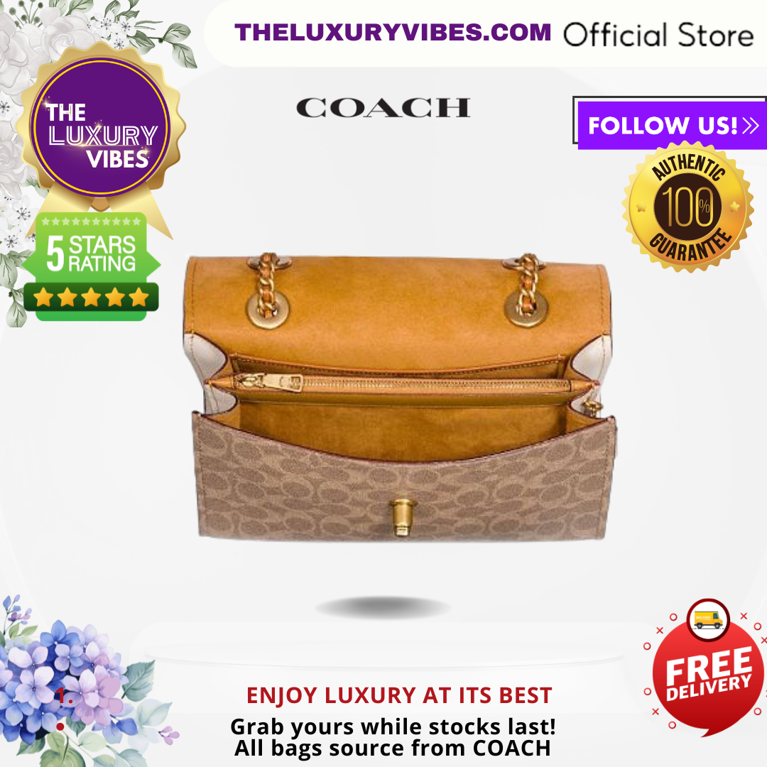 COACH Parker In Colorblock Signature Canvas Khaki Chalk 30585