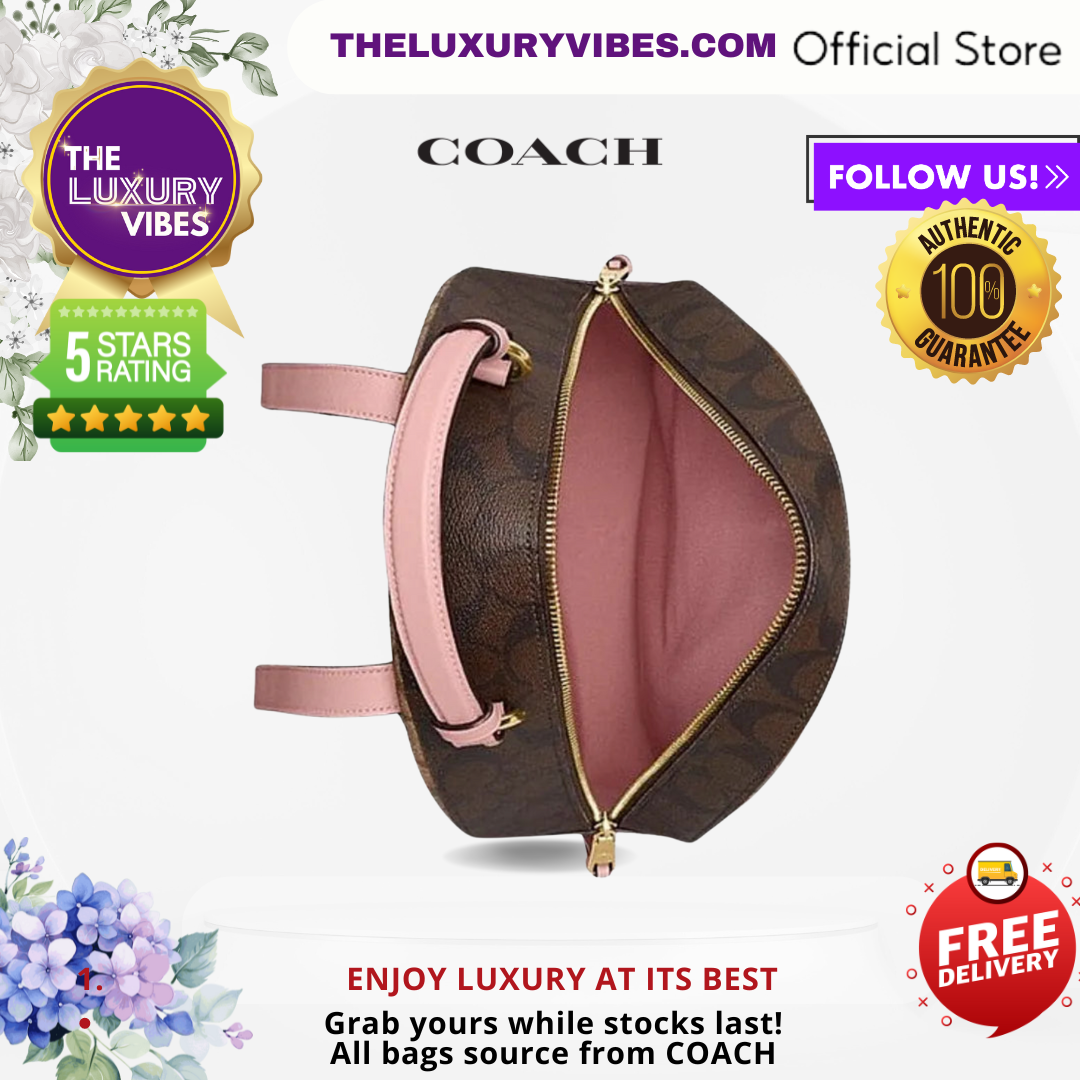 COACH Jordyn Backpack in Blocked Signature Canvas Khaki Pink F76715