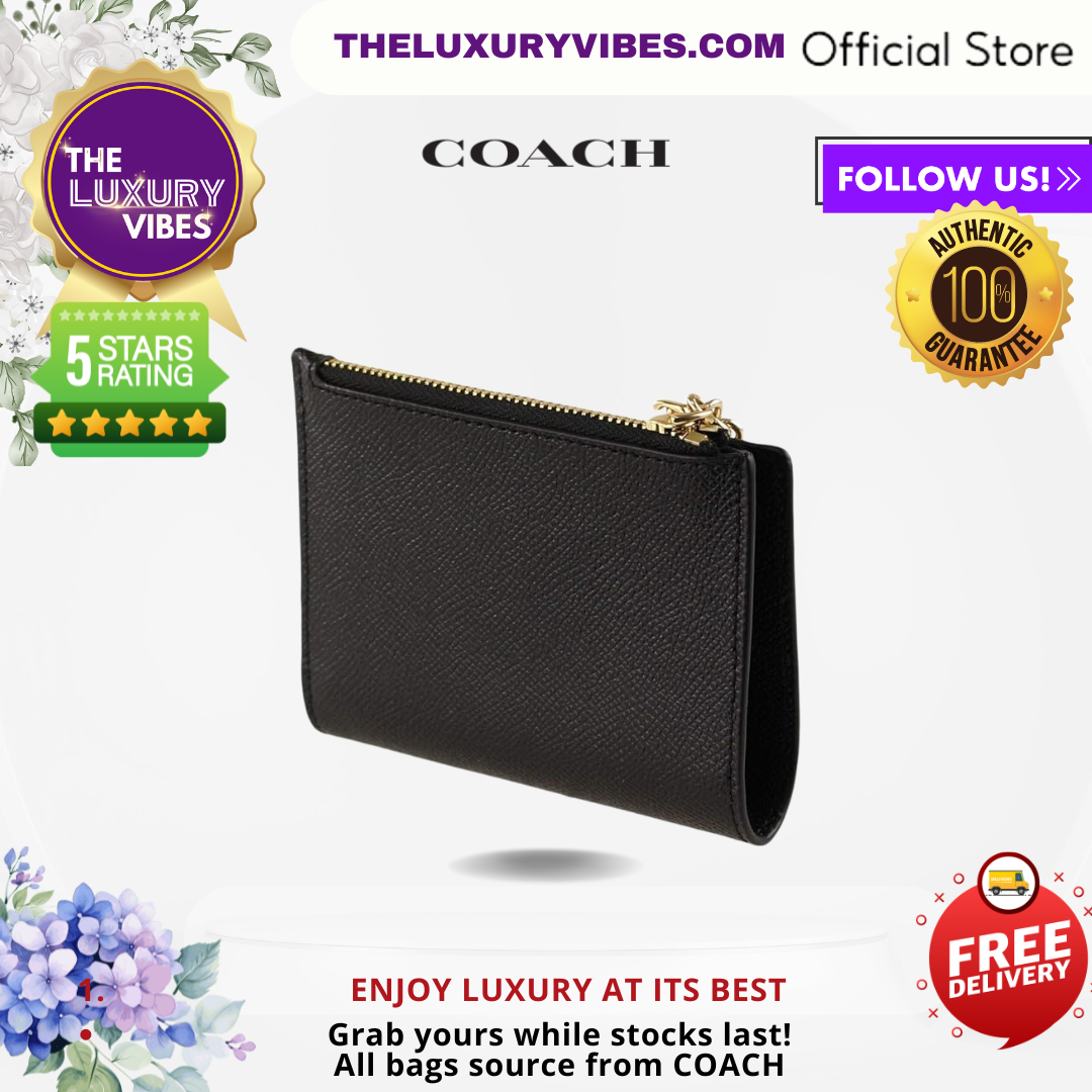 COACH Snap Card Case Wallet in Crossgrain Leather Black F73867