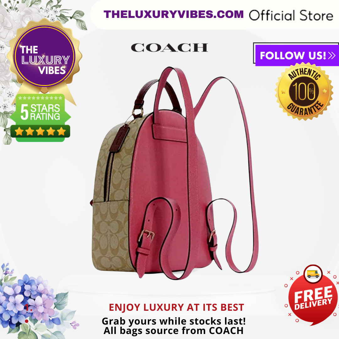 COACH Jordyn Backpack in Blocked Signature Canvas Saddle Pink F76622