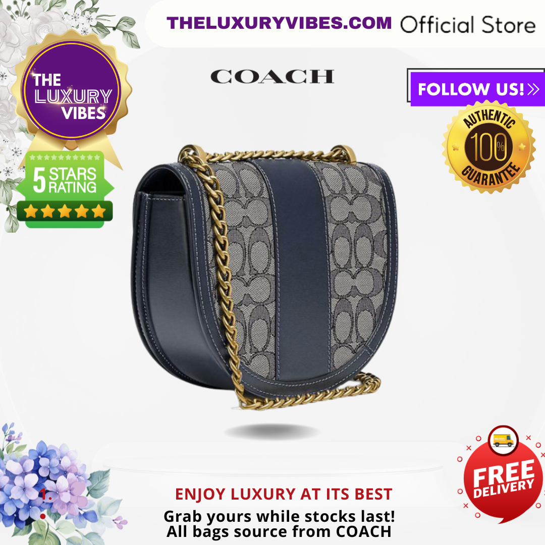 COACH Alie Saddle Bag In Signature Jacquard in Navy Blue