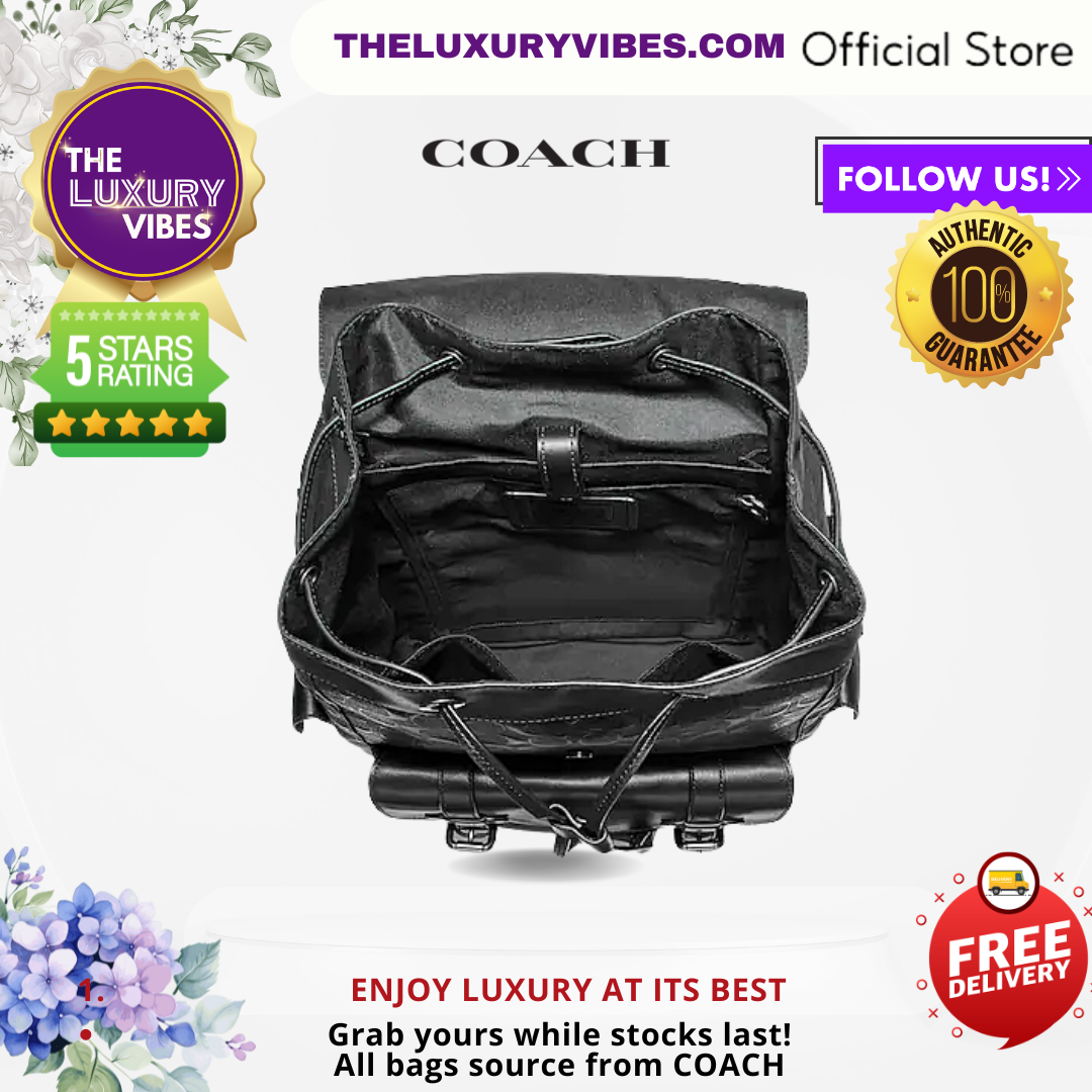 COACH Hudson Backpack In Signature Leather- Embossed Black F50053