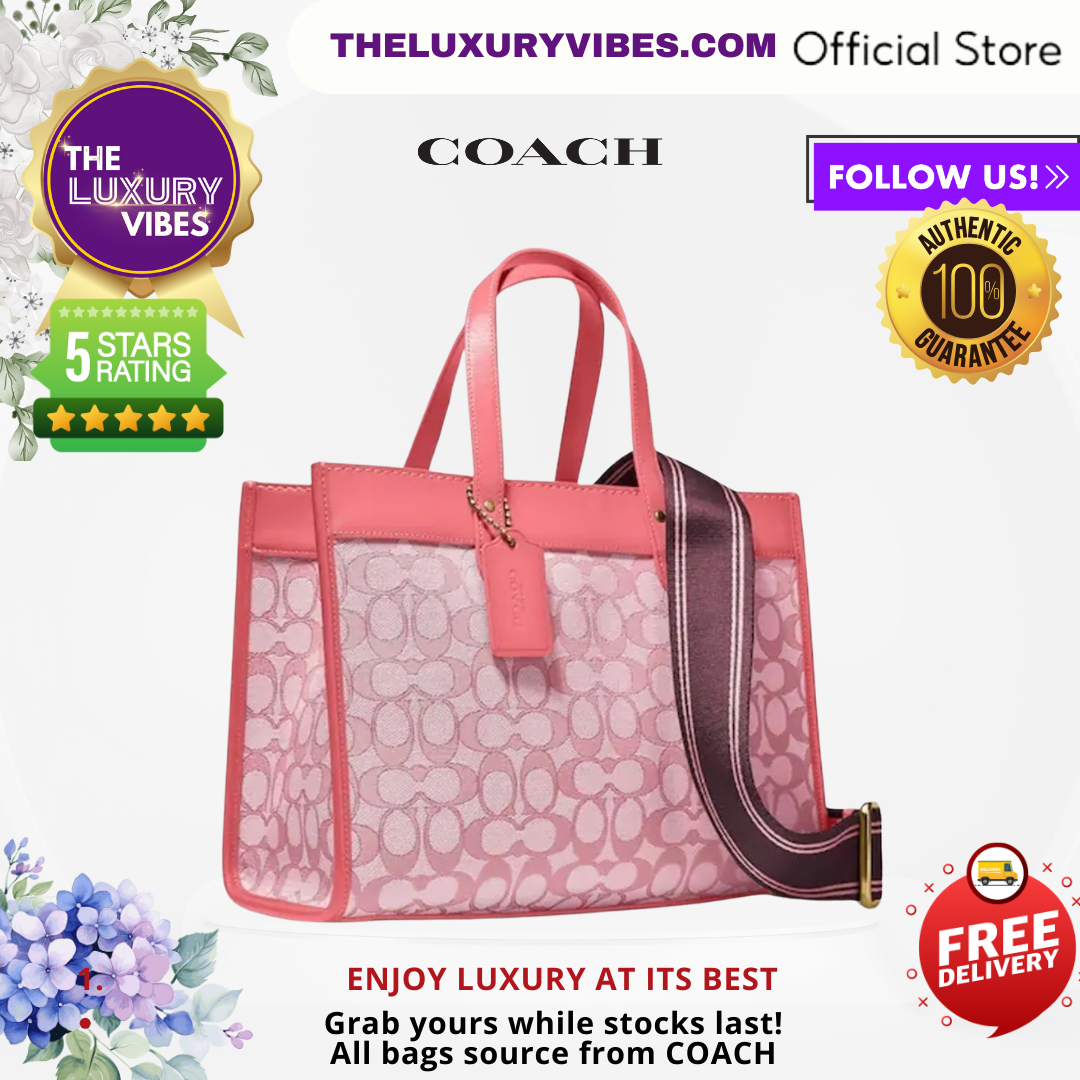 COACH Field Tote 30 With Signature Jacquard Pink C3282