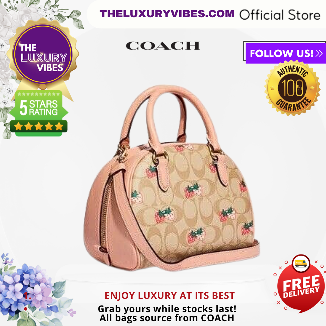 COACH Sydney Satchel in Signature Canvas with Strawberry Print CB596