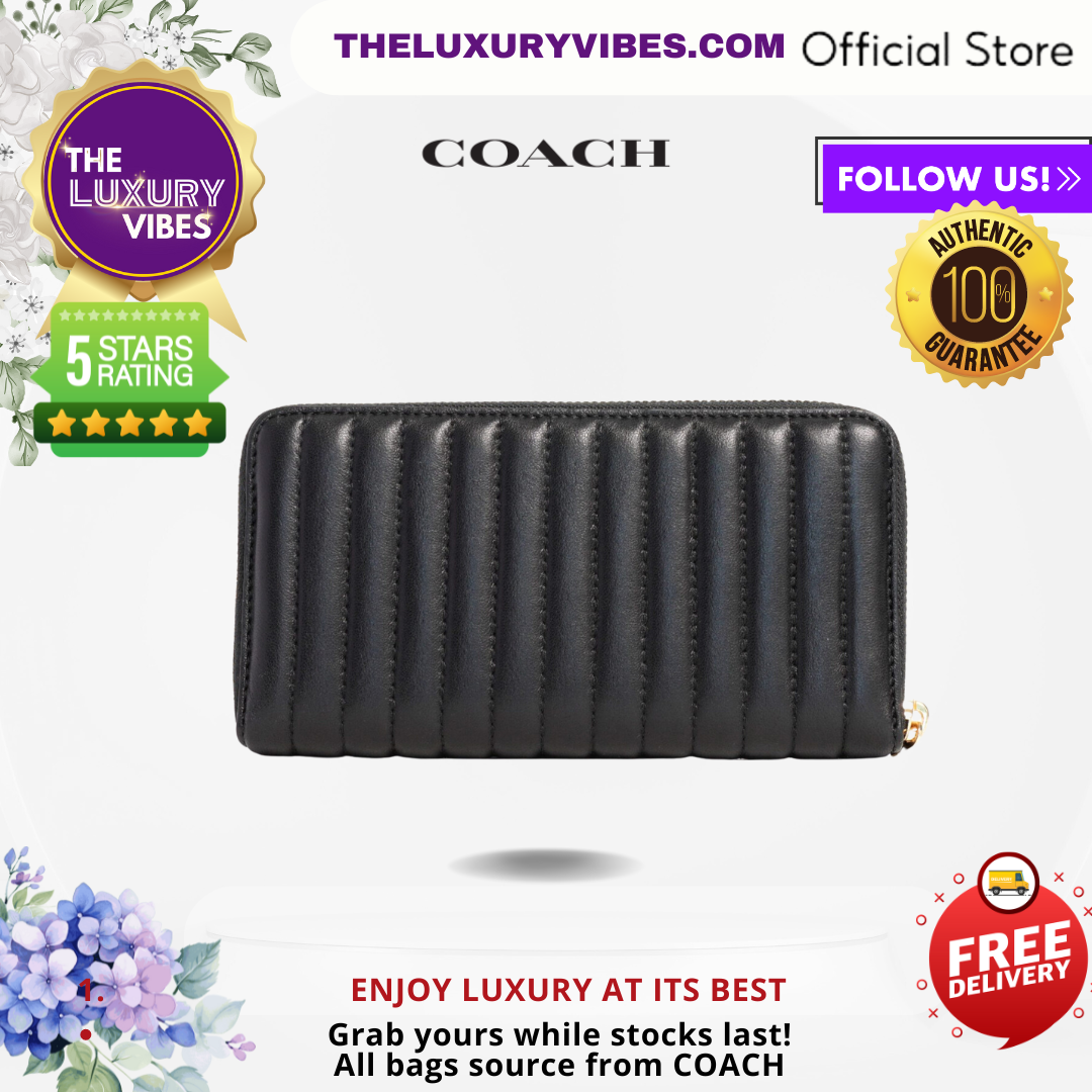 COACH Accordion Zip Wallet with Linear Quilting in Black 2855