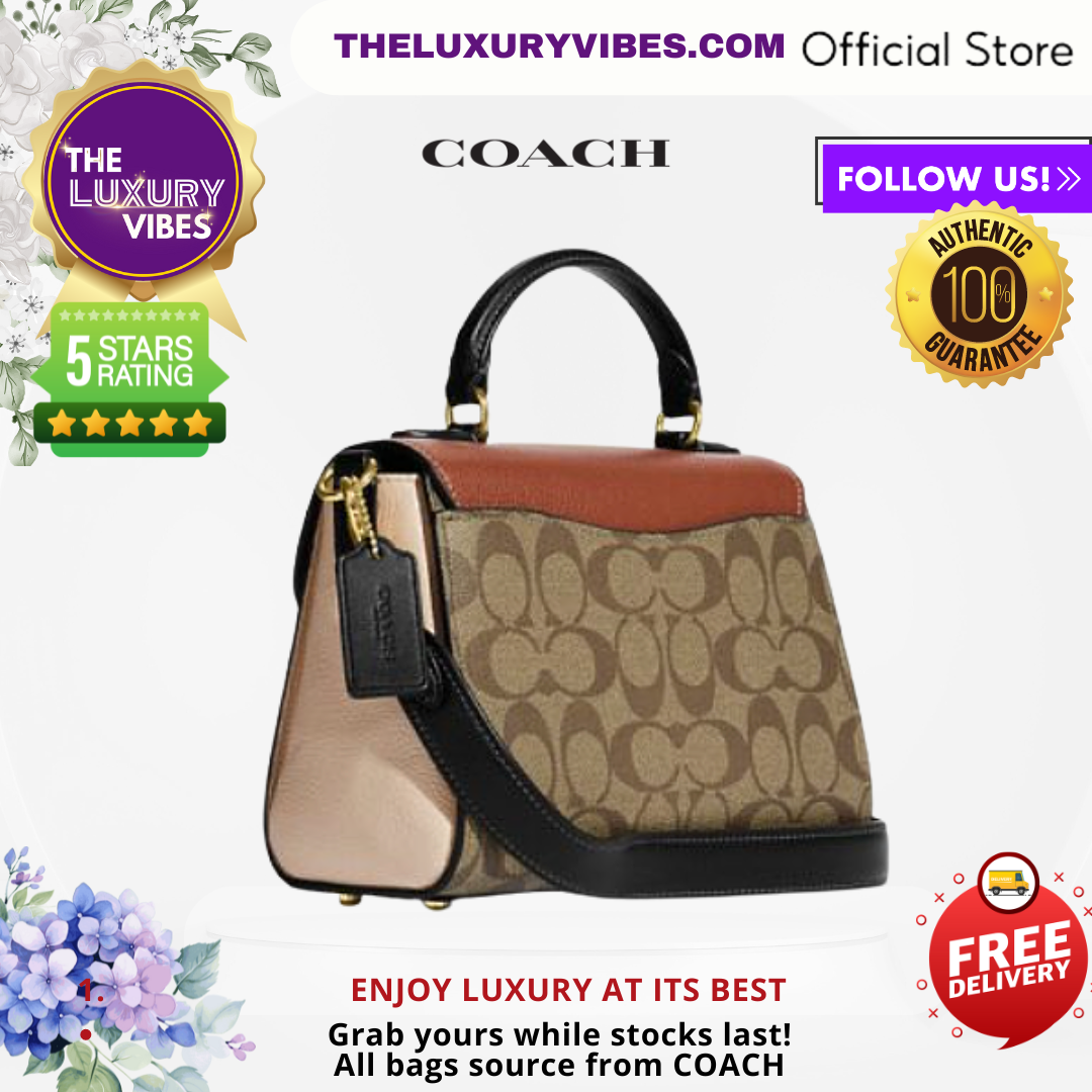 COACH Morgan Top Handle Satchel In Colorblock Signature Canvas in Gold/Khaki Multi CE569