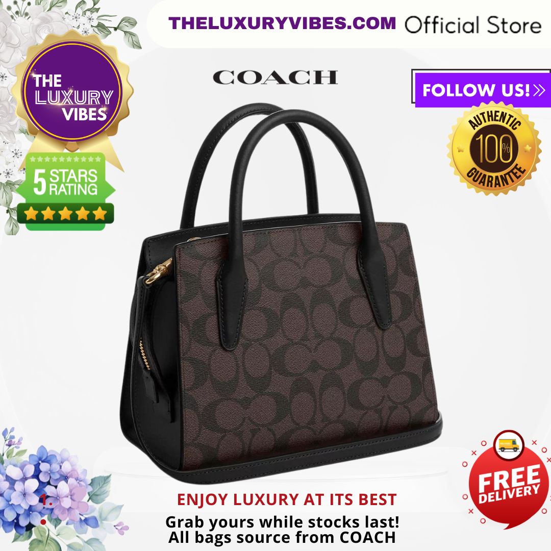 COACH Andrea Carryall in Signature Canvas Brown Black CP083