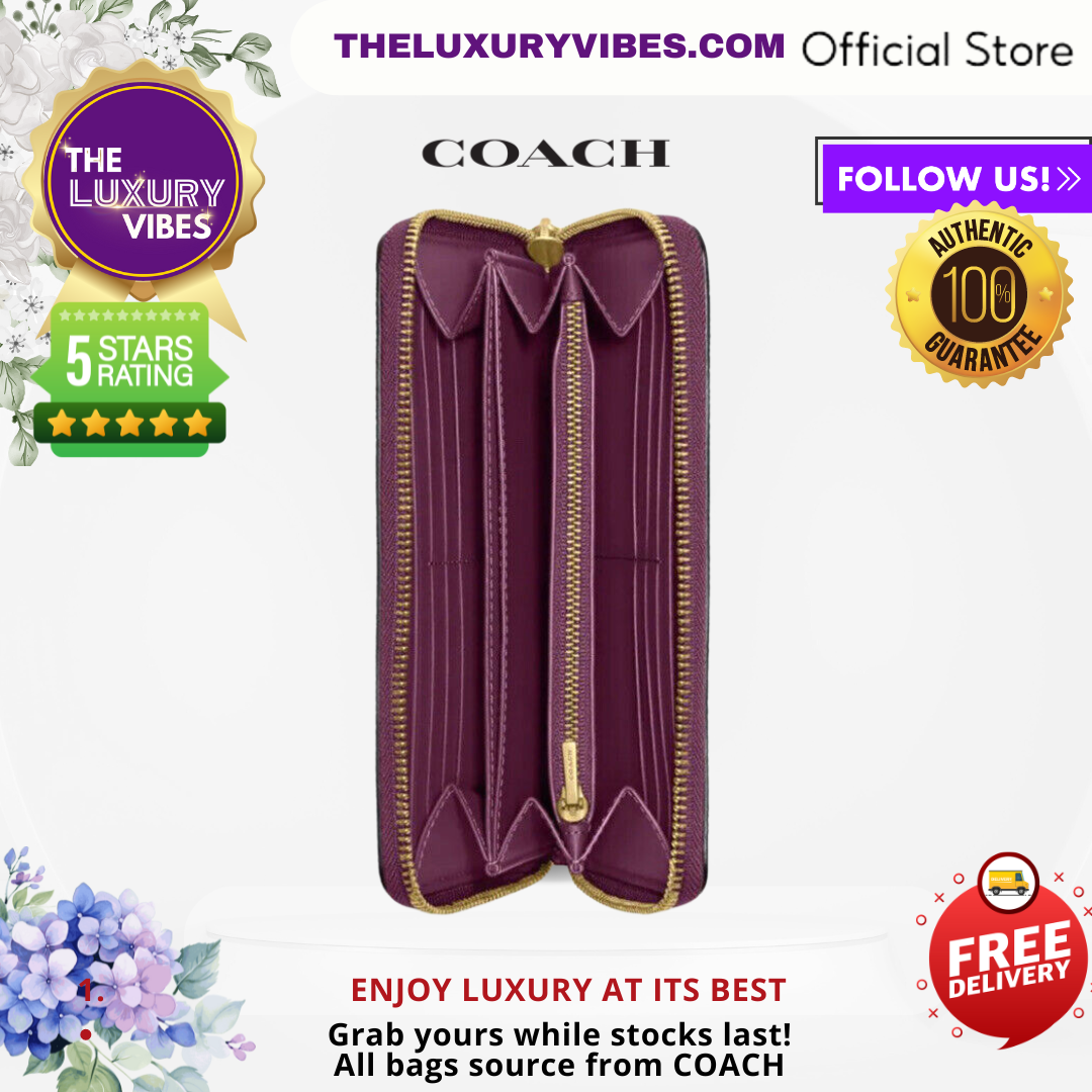 COACH Accordion Zip Wallet in Deep Berry CC489