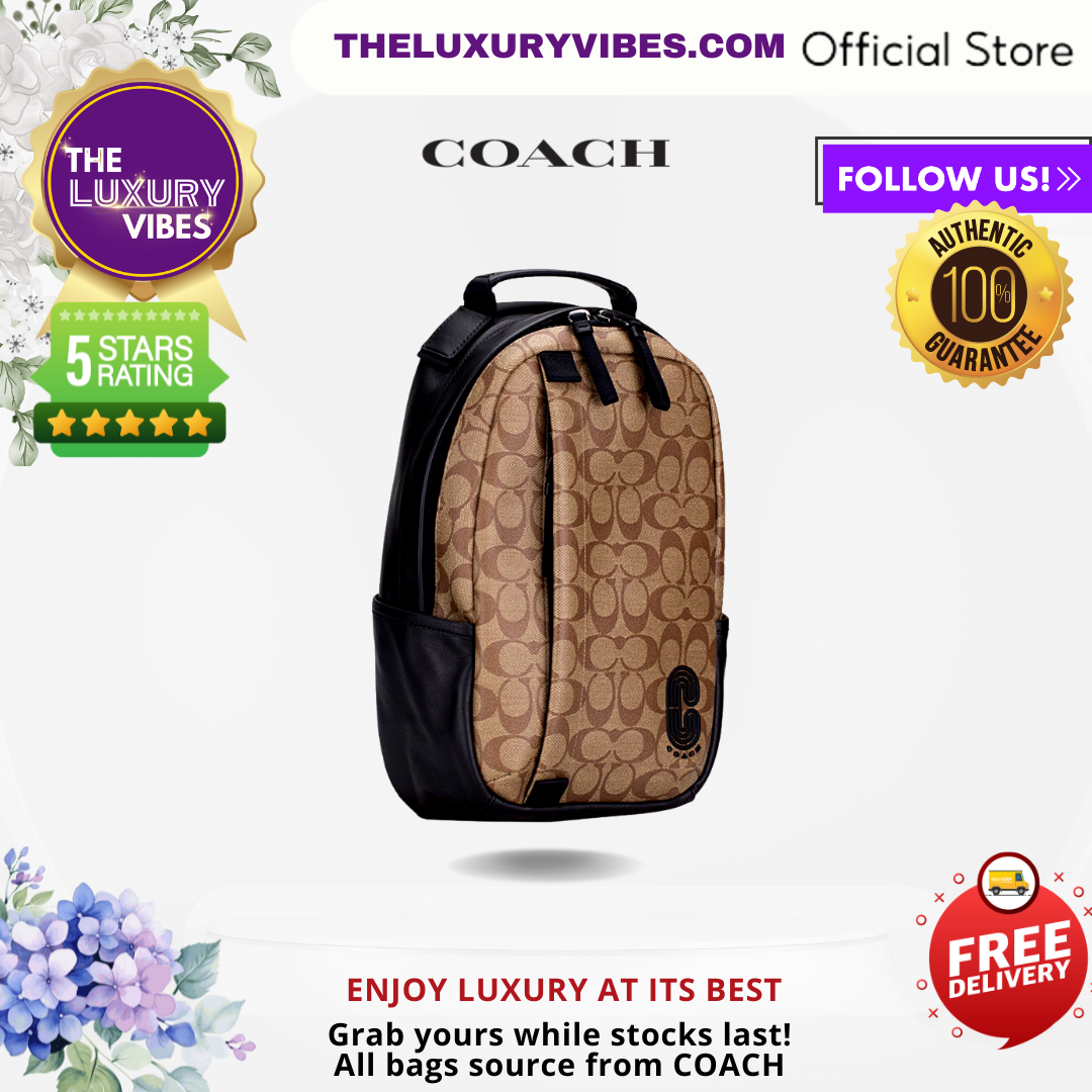 COACH Men Edge Pack in Signature Canvas Brown Tan (double handle) 89922