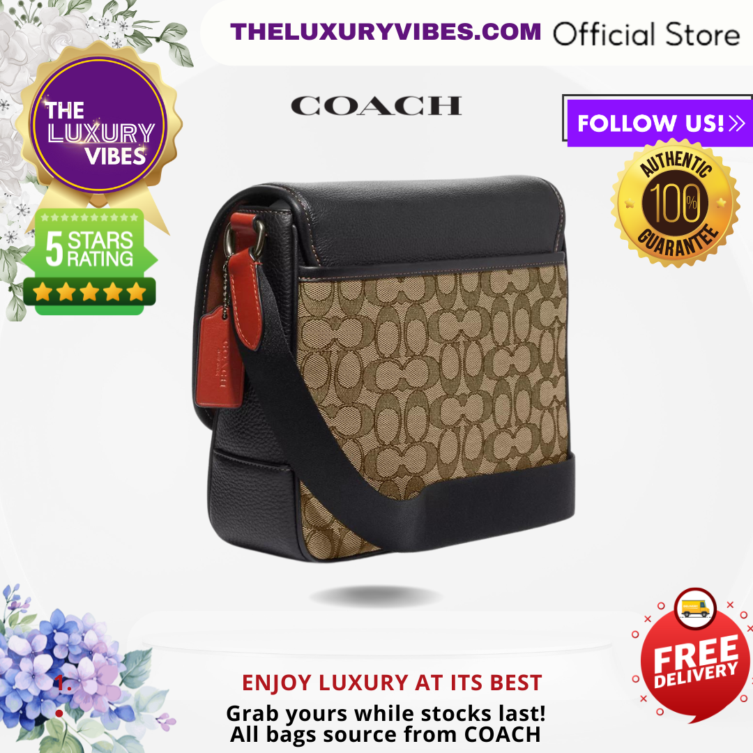 COACH Sprint Map Bag 25 in Signature Jacquard Black Nickel Khaki CE534