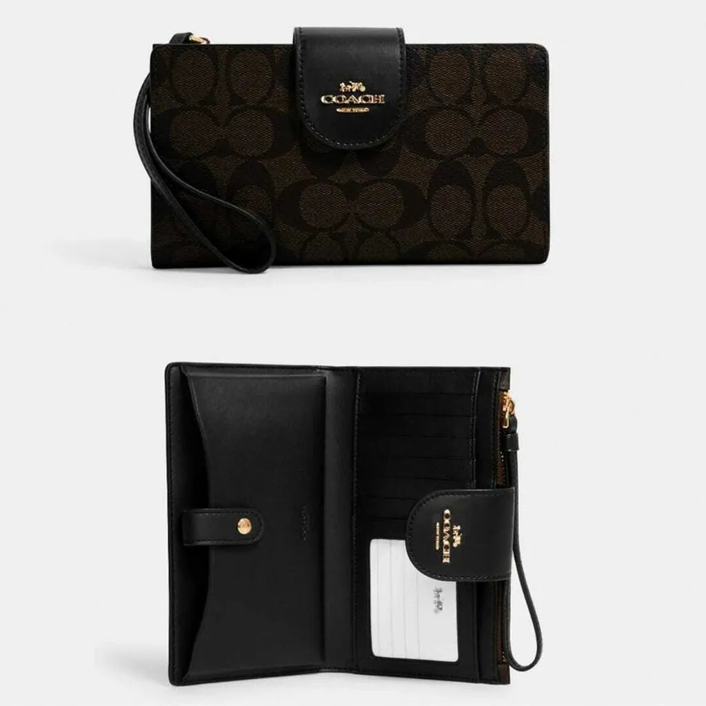 COACH Tech Phone Wallet In Colorblock Signature Canvas - Dark Brown - www.lasevgi.com