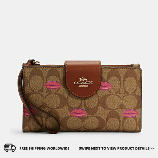 COACH Tech Phone Wallet in Signature Canvas with lips print - www.lasevgi.com