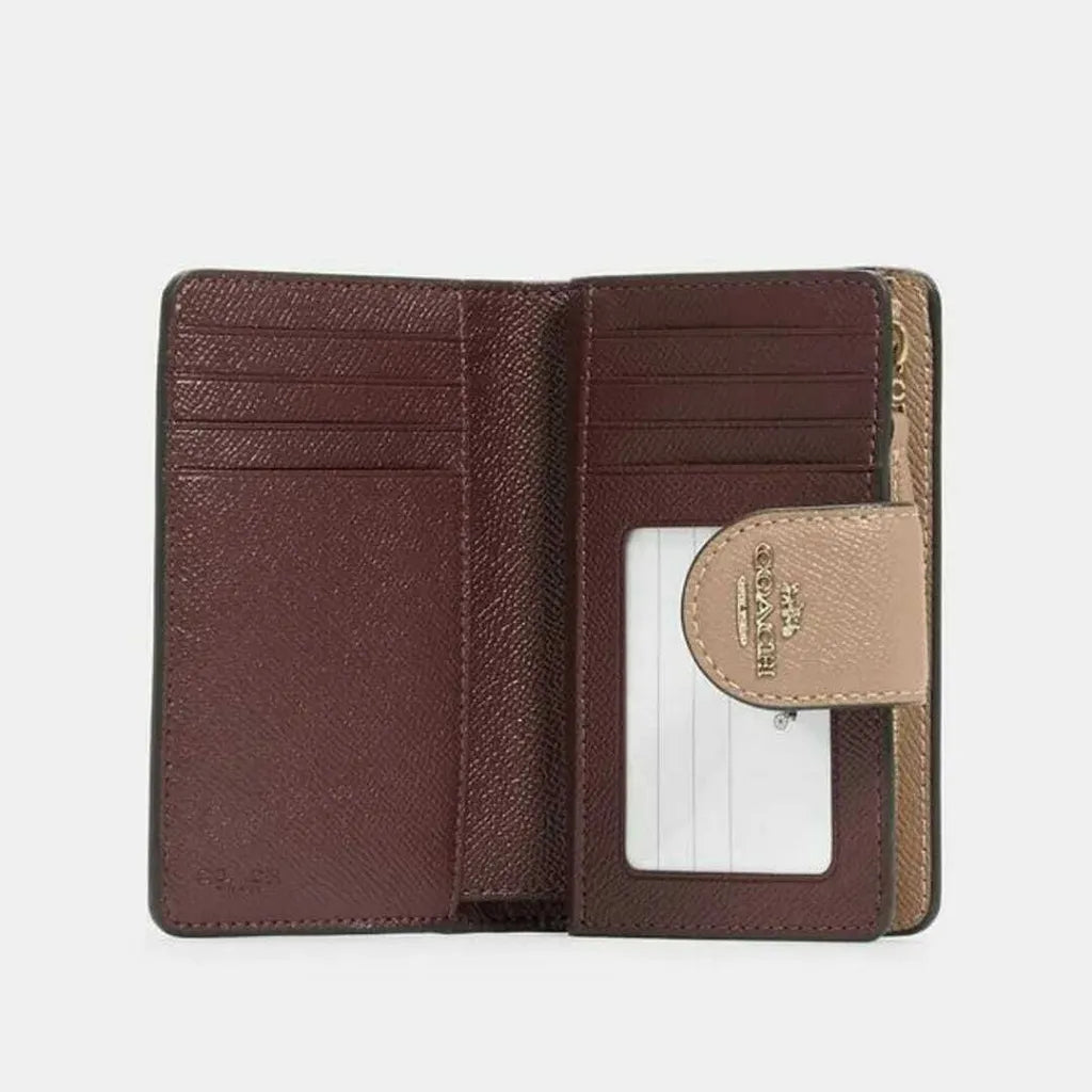 COACH Medium Corner Zip Wallet Crossgrain Leather - Taupe/Light Brown - www.lasevgi.com