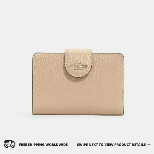 COACH Medium Corner Zip Wallet Crossgrain Leather - Taupe/Light Brown - www.lasevgi.com