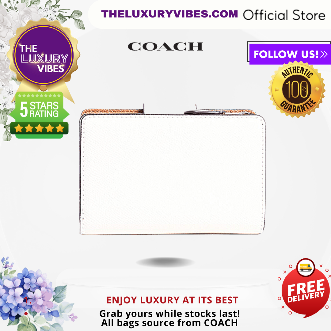 COACH Medium Corner Zip Wallet Crossgrain Leather - Chalk/White