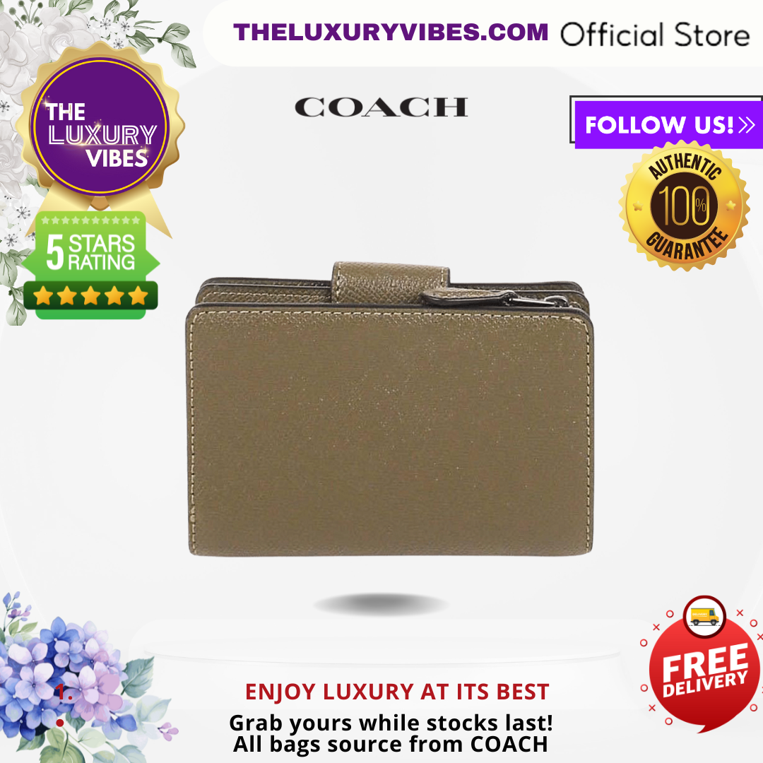 COACH Medium Corner Zip Wallet Crossgrain Leather - Kelp/Dark Green