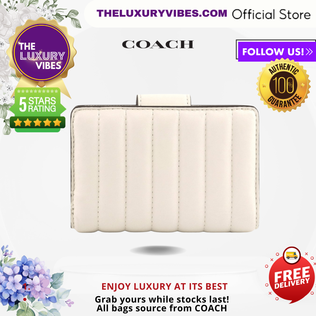 COACH Medium Corner Zip Wallet with Quilting - White