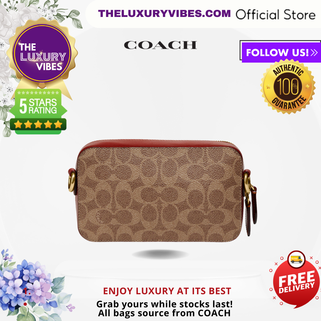 COACH Charter Slim Crossbody In Signature Canvas With Patches- Tan/Rust Multi C6744