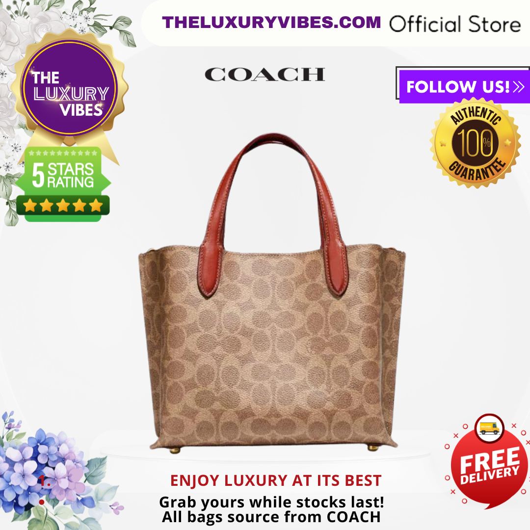 COACH Willow Tote 24 In Signature Canvas Tan Rust C8562