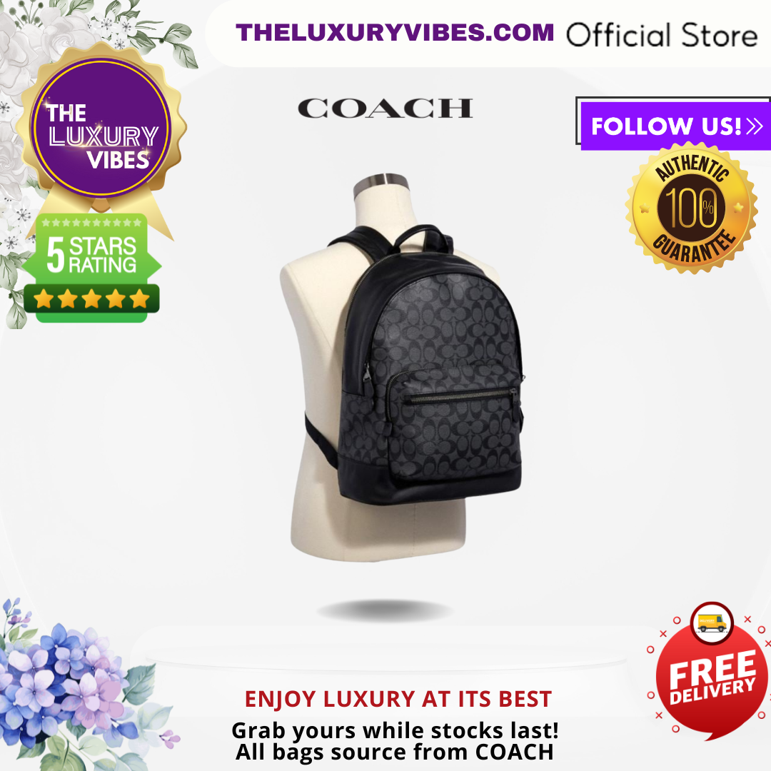 COACH West Backpack in Signature Canvas Charcoal Black 2736