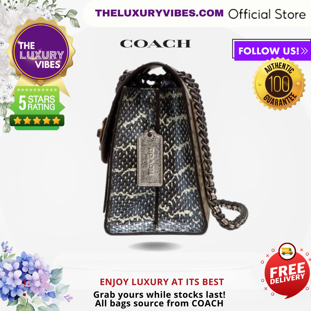 COACH Parker In Signature Canvas With Tivets And Snakeskin Detail Pewter- 39679