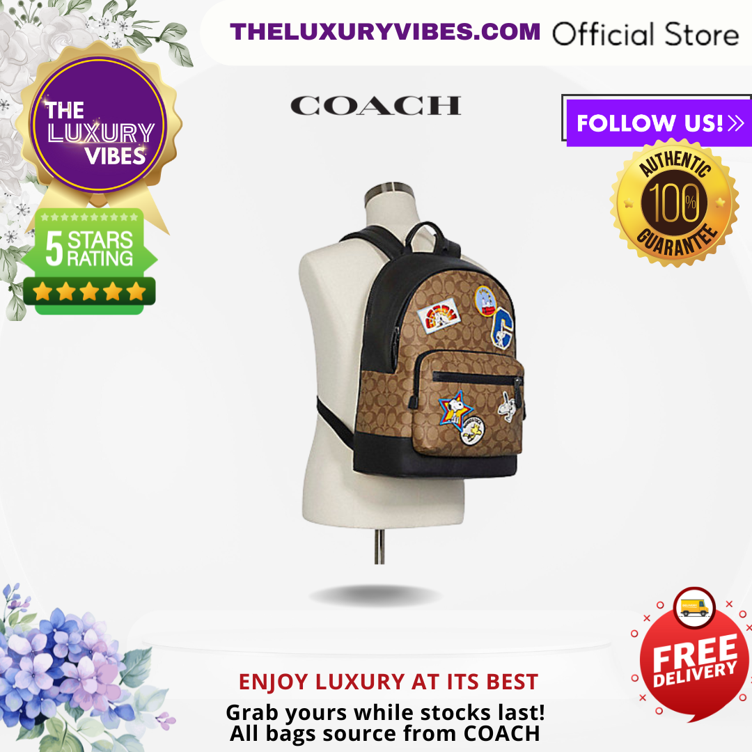 Coach X Peanuts West Backpack In Signature Canvas With Varsity Patches C4030