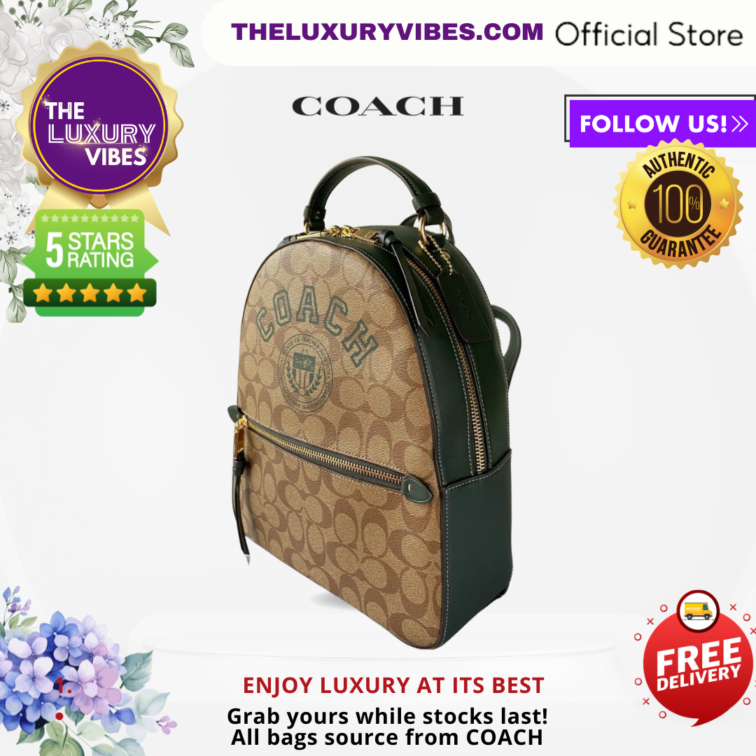 COACH Jordyn Backpack In Signature Canvas With Varsity Motif Green CB871