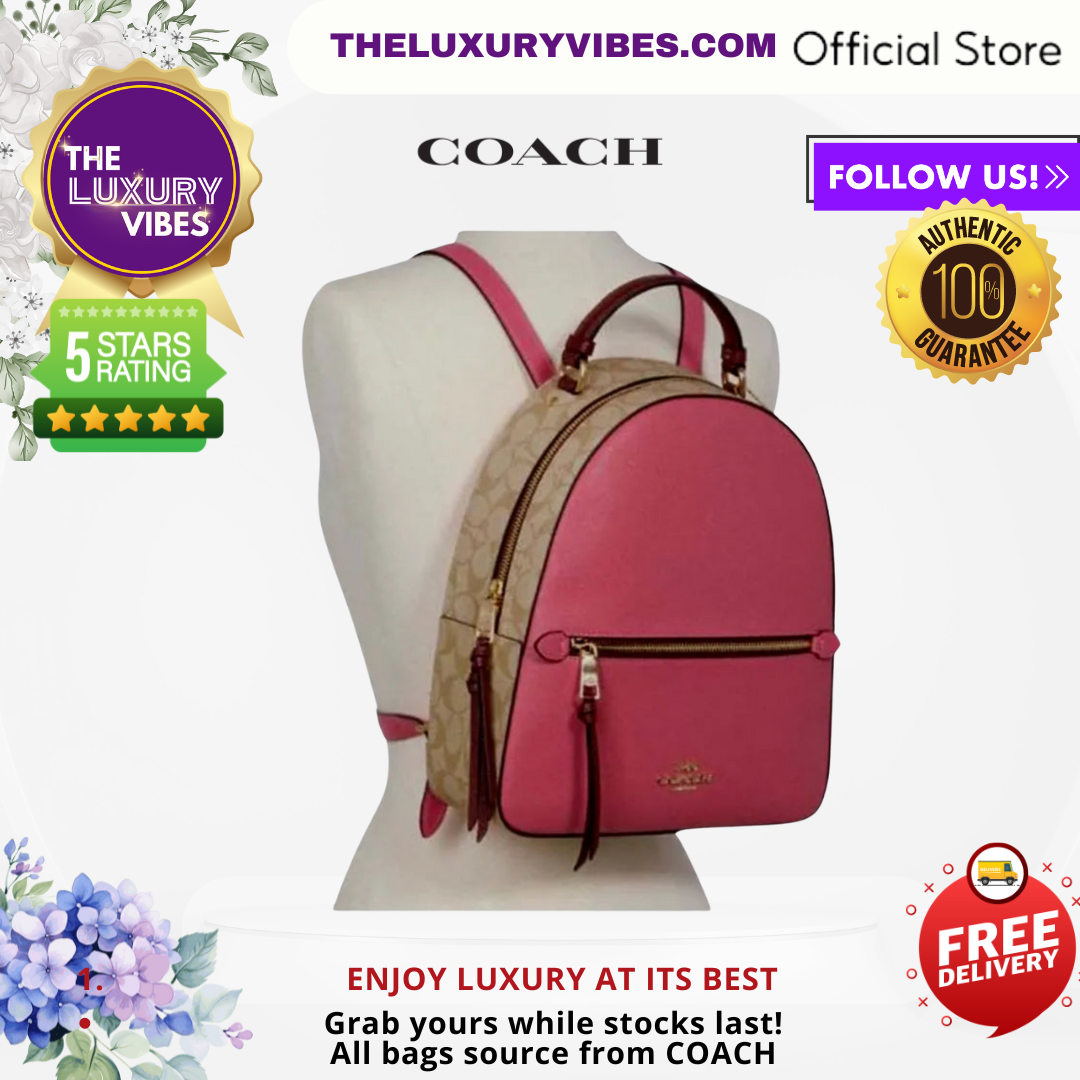 COACH Jordyn Backpack in Blocked Signature Canvas Saddle Pink F76622