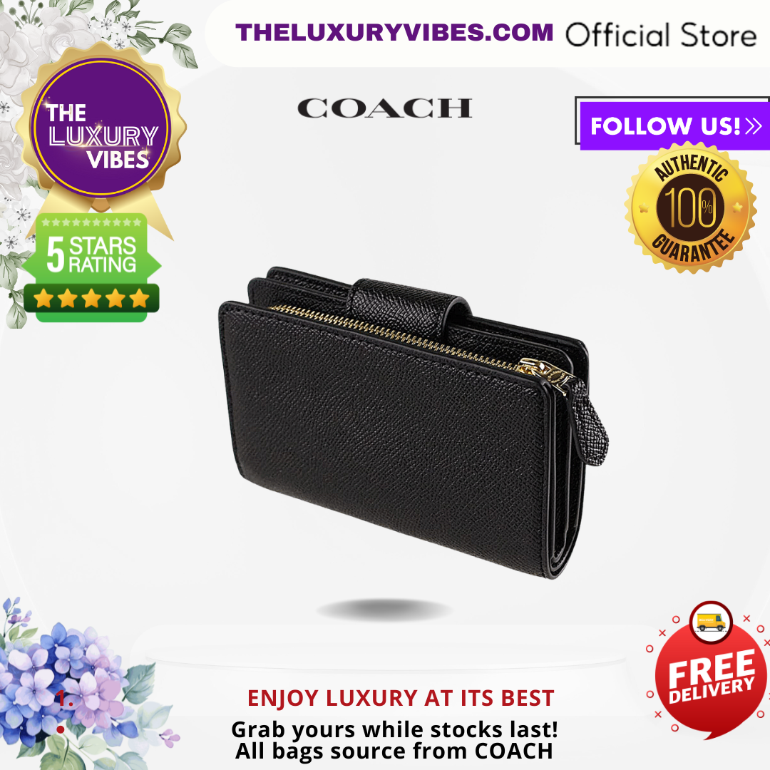 COACH Medium Corner Zip Wallet - Crossgrain Leather - Black