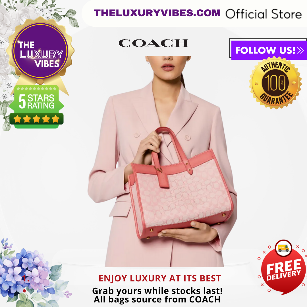 COACH Field Tote 30 With Signature Jacquard Pink C3282