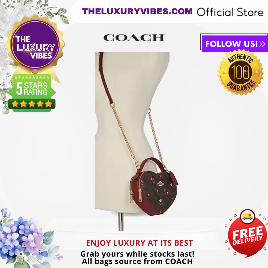 Coach Heart Crossbody In Signature Canvas With Heart Petal Print-Gold/Brown Multi-C8040