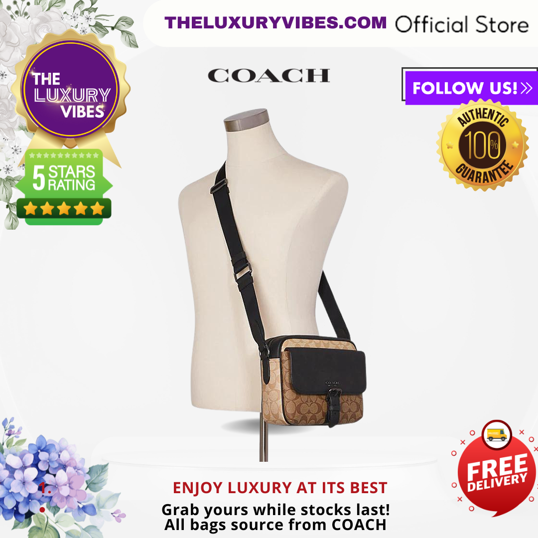 Coach Hudson Crossbody In Blocked Signature Canvas Khaki C6080