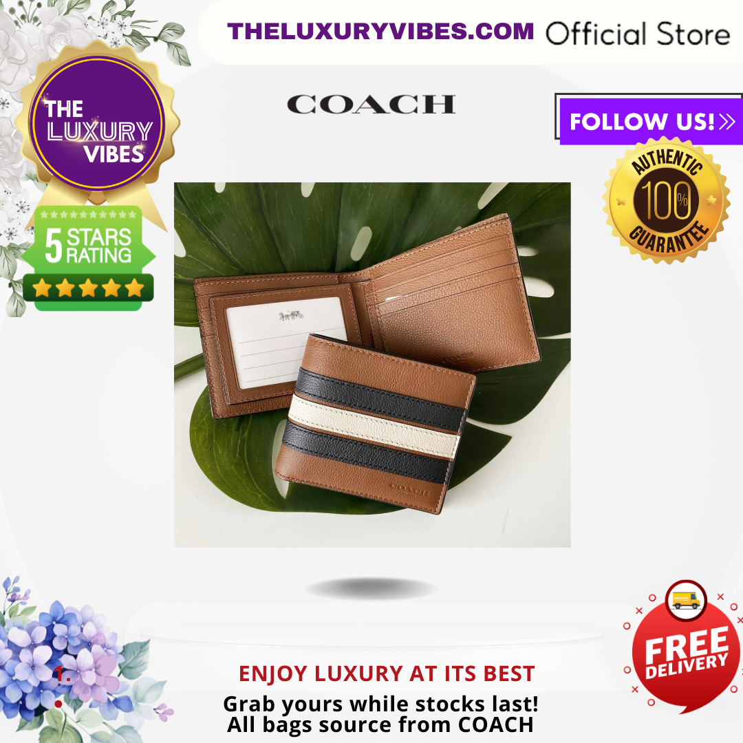 Coach Men 3-in-1 Wallet with Varsity Stripe - Saddle F24649